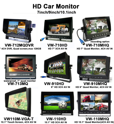 شاشة LCD 7 بوصة AHD بشاشة 4 قنوات بطاقة SD رباعية AHD سيارة شاشة LCD سيارة مع كاميرات 1080P