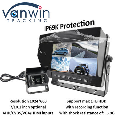 IP69K 7 / 10.1 بوصة مضاد للماء AHD رباعي TFT شاشة مراقبة السيارة للعربات العالمية