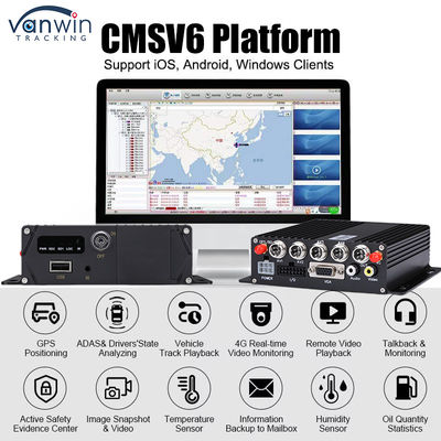 CMSV6 4CH بطاقة SD مزدوجة DVR المحمول 4G GPS مراقبة في الوقت الحقيقي مراقبة فيديو MDVR