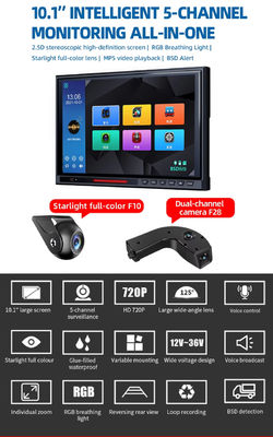 10.1" شاشة لمسة IPS BSD 5CH شاشة عرض خلفية للسيارة DVR AHD 1080P جهاز تصوير احتياطي للوقوف في الاتجاه المعاكس