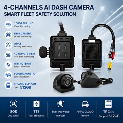 كاميرات الدرج الأمامية والخلفية 4CH ADAS DMS مسجل الفيديو التلقائي مع 4G GPS WIFI كاميرا مغناطيسية للشاحنة