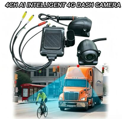 كاميرات الدرج الأمامية والخلفية 4CH ADAS DMS مسجل الفيديو التلقائي مع 4G GPS WIFI كاميرا مغناطيسية للشاحنة