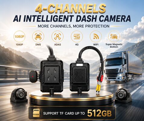 24 فولت 4CH AI Dash Cam Kit كاميرا أمن المركبات DVR مع كاميرا جانبية DMS ADAS BSD للشاحنة / الحافلة