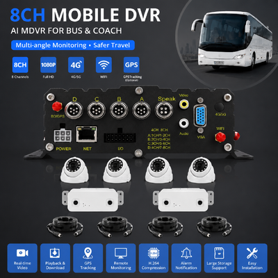AI عدد الركاب MDVR مع DMS ADAS BSD - 4G WiFi دقة 98٪ لإدارة الأسطول