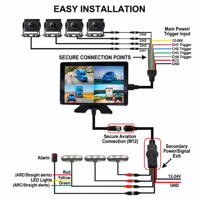 10.1 بوصة لمسة شاشة DVR مع 360 AI BSD والإنذار LED يقلل من الحوادث للشاحنات الشاحنات المركبات الزراعية