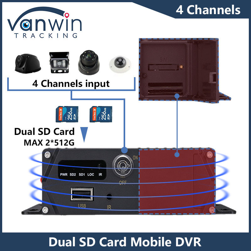 كاميرات سيارات 4CH HD بطاقة SD مزدوجة DVR المحمول 4G GPS 1080P MDVR H.265 مسجل فيديو