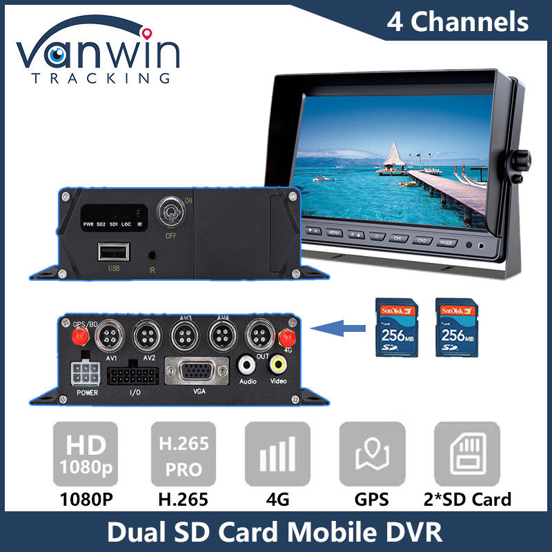4G GPS بطاقة SD مزدوجة DVR المحمول 1080P 4CH كاميرات المراقبة المتحركة