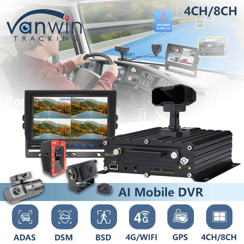 8CH AI BSD ADAS DMS MDVR نظام HD 1080P HDD DVR المحمول مع وظيفة 4G GPS WIFI