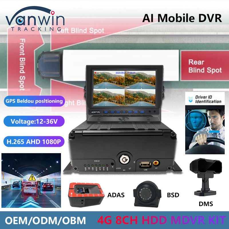 8CH الذكاء الاصطناعي DVR المحمول مع ADAS DMS BSD 4G و GPS السيارة الصندوق الأسود لأمن السيارة