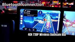 كاميرا داش كام لاسلكية 4CH 720P مع 7 بوصات IPS وBSD، مغناطيسية، قابلة لإعادة الشحن، للشاحنات/RVs/الحافلات.